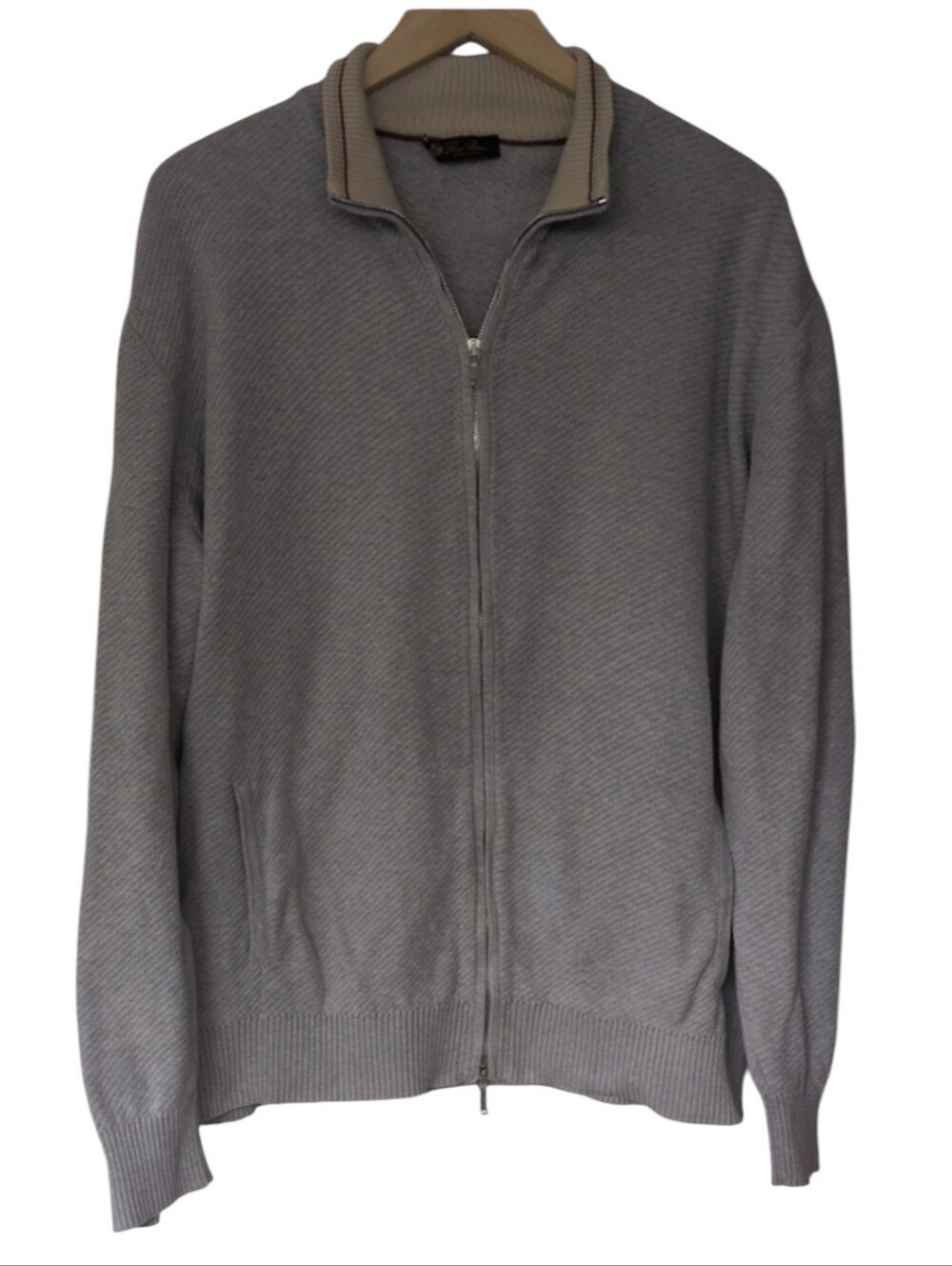 Loro Piana Funnel Neck Full Zip Sweater Jacket Men's Size 56 Cotton Grey Silver